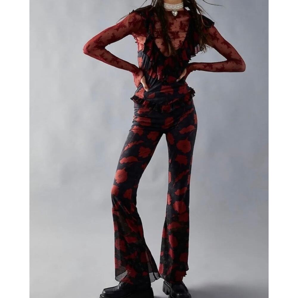 🔥Free People Austyn One Piece Floral Flare Wide Leg Ruffle Jumpsuit Romantic